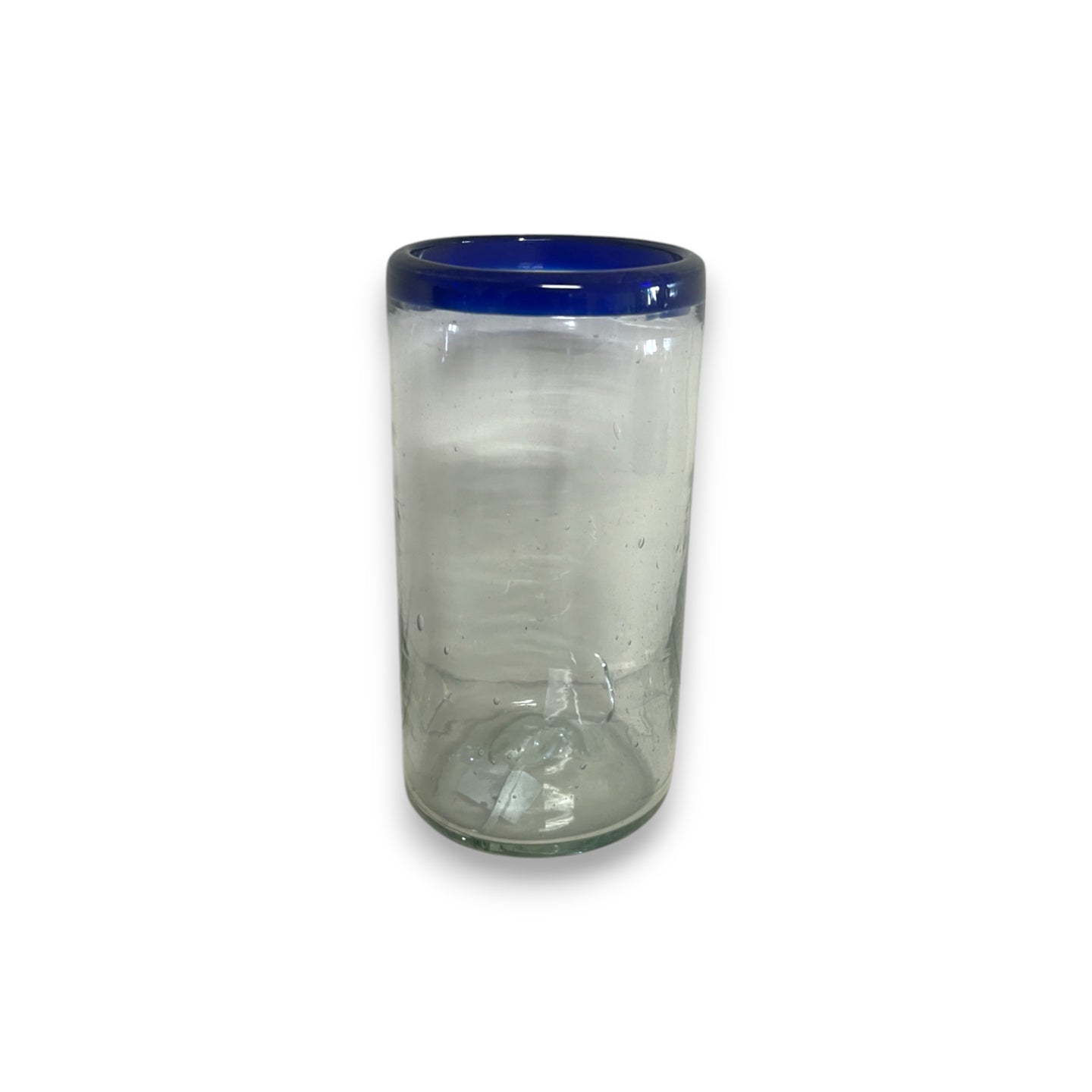 Mexican Blue Rim Tumbler | Hand-Blown Clear Glassware